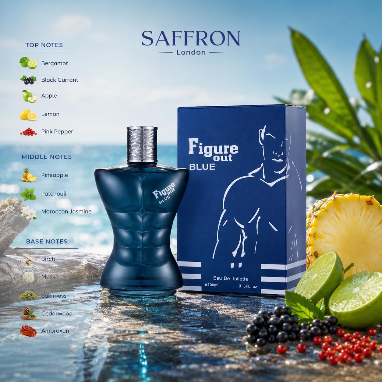FIGURE OUT BLUE Inspired by Aventus - Men's Eau de Toilette Aftershave Spray 100ml - Saffron London