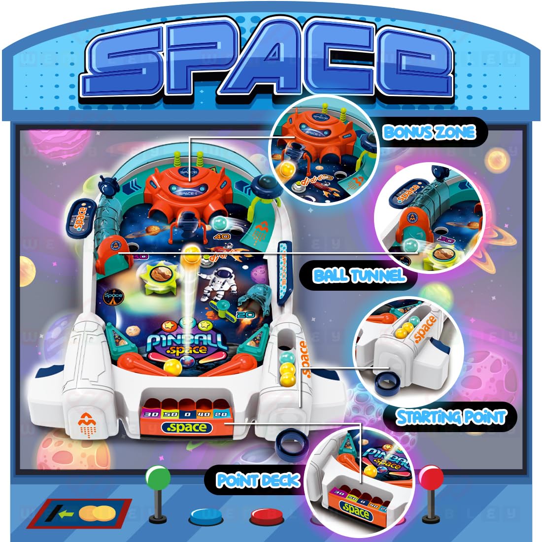 Pinball Machine Toy Space Rocket Style – Classic Fun in a Compact Size