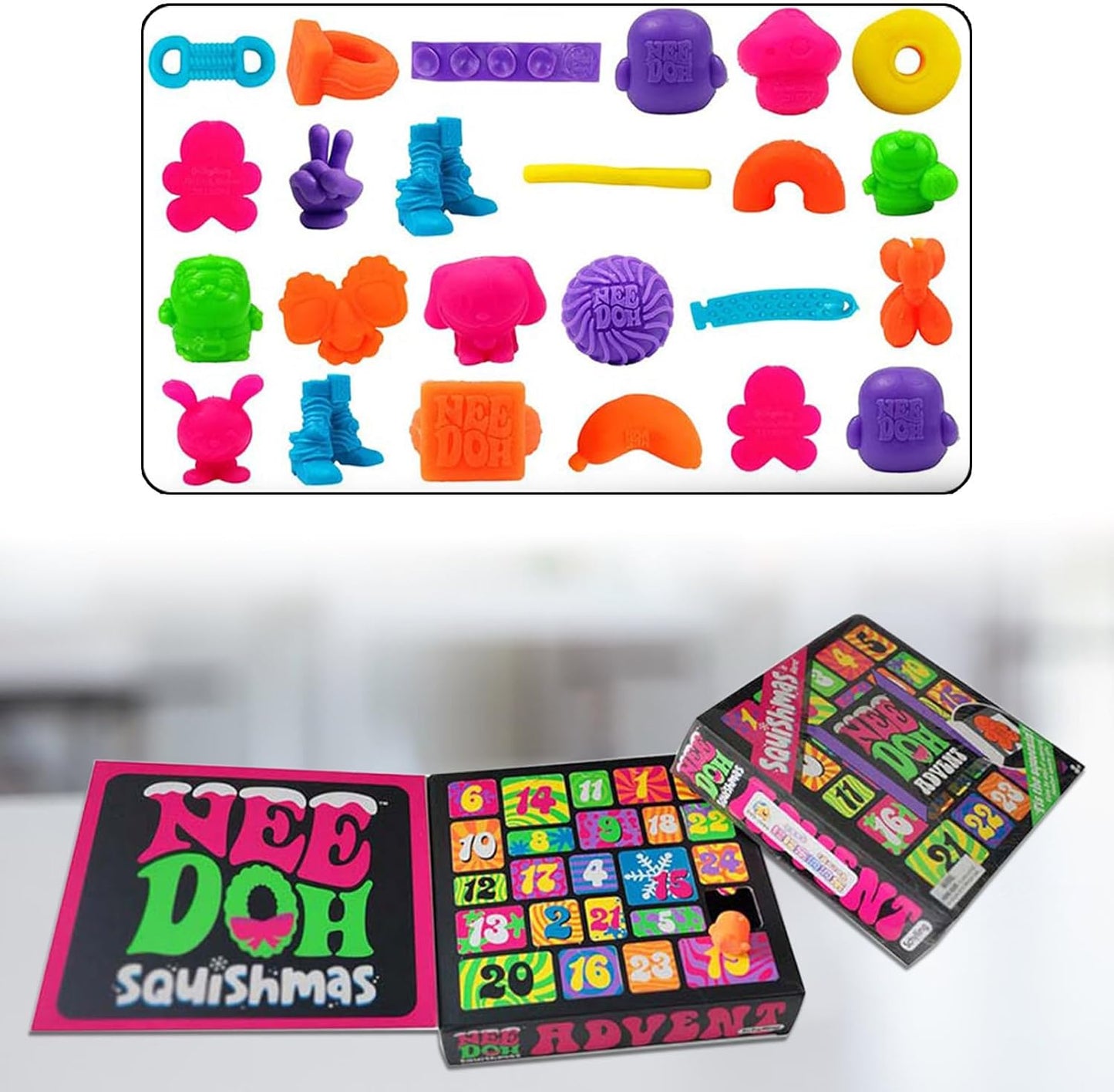 NeeDoh Squishmas Advent Calendar - 24 Mini Squeeze Toys - Christmas Countdown - Ages 3 to Adult