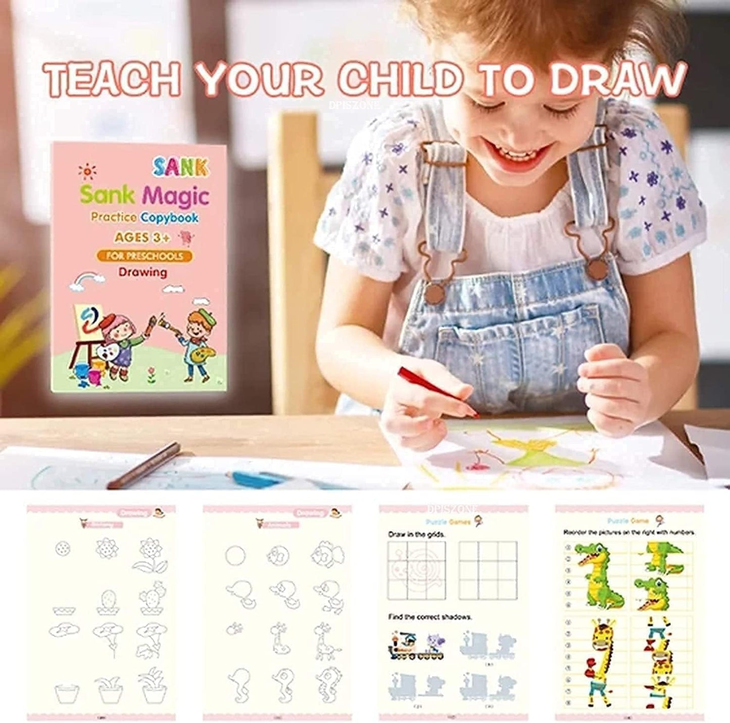 Educational Practice Copybooks including Pen, 10 Refills, Grip and 4 Pack of Books - Numbers, Drawing, Alphabet, Maths