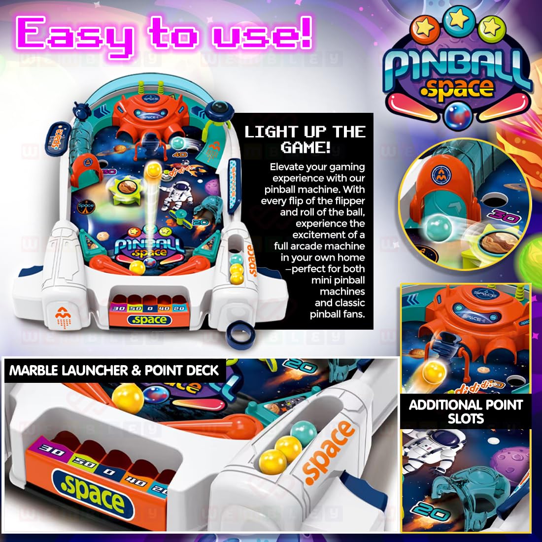 Pinball Machine Toy Space Rocket Style – Classic Fun in a Compact Size