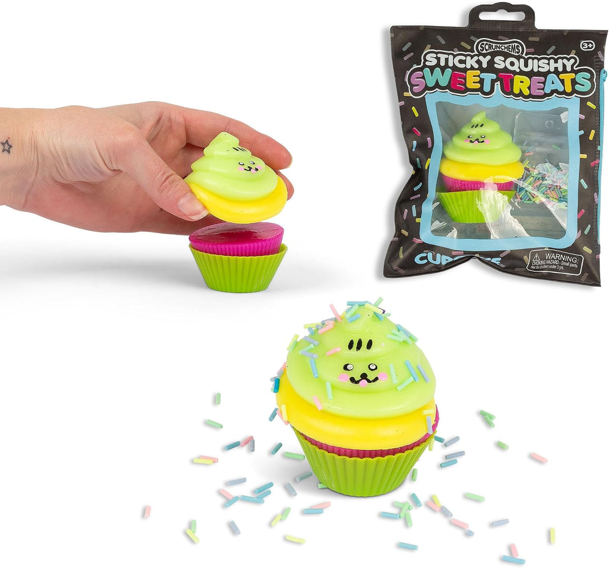 Scrunchems Sticky Squishy Sweet Treats Cupcake - Fidget Sensory ASMR Squish Toy