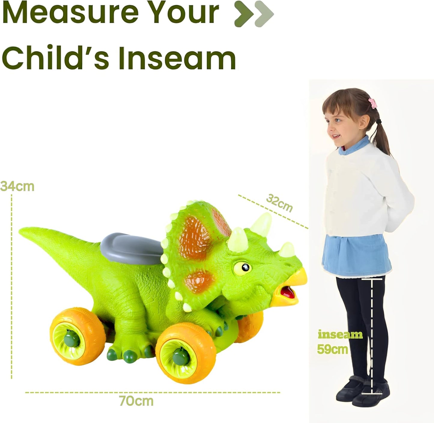 Triceratops Ride On Kids Toy With Wheels Push Along