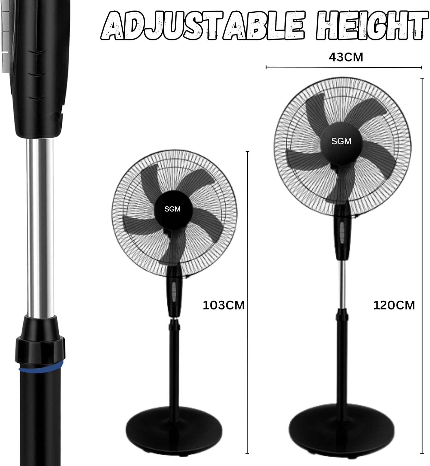 16 Inch Standing Oscillating Pedestal Fan with Adjustable Height & 3 Speeds