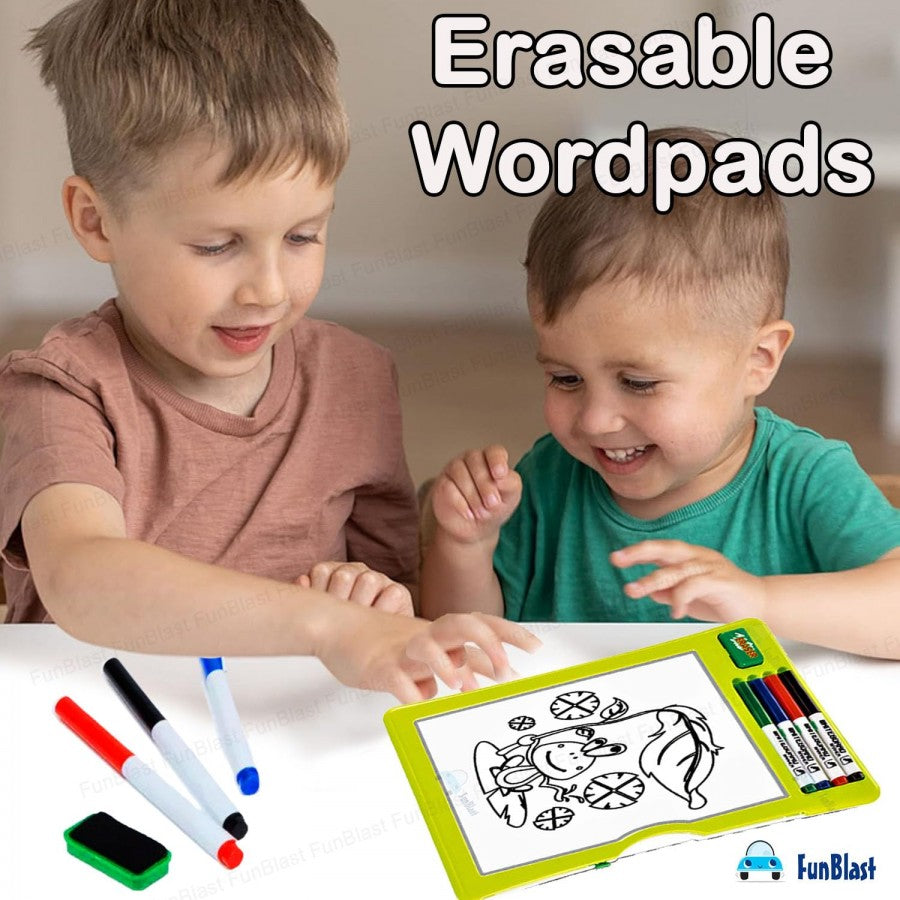 Wipe and Clean Magic Drawing & Writing Board for Kids - Reusable Graffiti Art Board with 4 Whiteboard Pens, 8 Study Cards & 1 Eraser - Educational Learning Toy for Children
