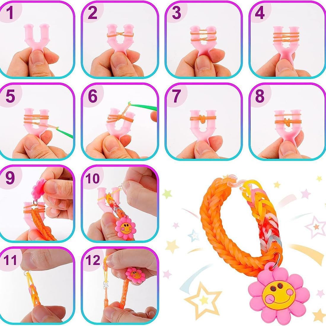 Loom Bands Complete Set, 1500+ Pieces, 32 Grids of Colourful Rubber Bands with Beads, Hooks, Charms & Storage Box