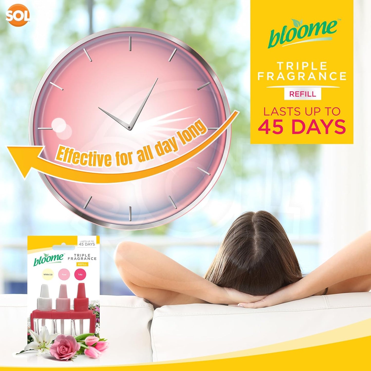 Bloome Air Freshener Triple Fragrance Oil Plug In Refill - White Lily / Rose / Tulip (3Volution Compatible)