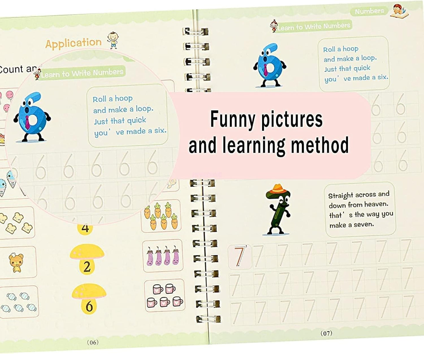 Educational Practice Copybooks including Pen, 10 Refills, Grip and 4 Pack of Books - Numbers, Drawing, Alphabet, Maths