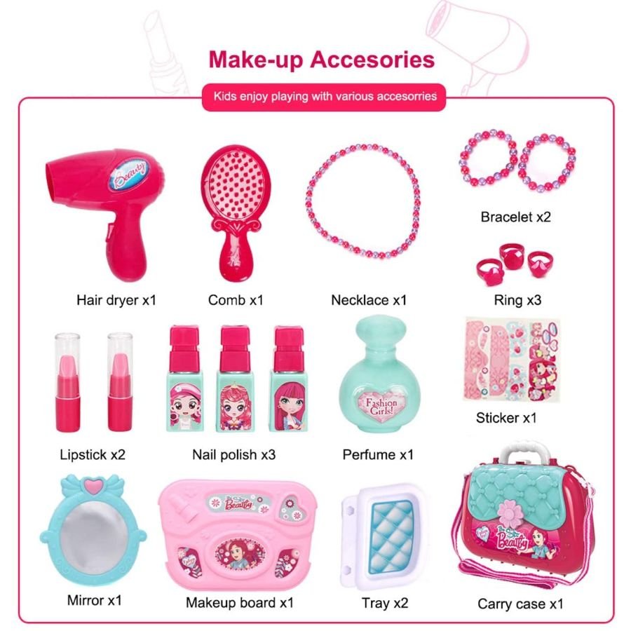 Girls Make Up Set Toy With Cosmetic Bag And Nail Polish Carry Case Playset