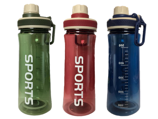 Plastic Sports Gym Drinking Bottle 600 ml  22 x 8 cm Assorted Colours 7216 A