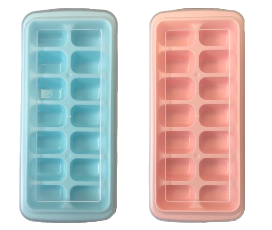 Plastic Freezer Ice Cube Tray Mould with Lid 16 x 11 cm Assorted Colours 7224