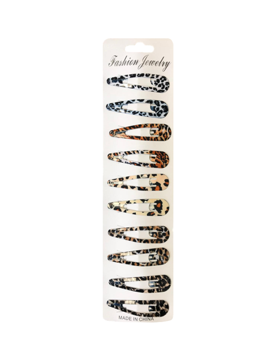 Hair Clips with  Leopard Animal Print 5 cm Pack of 10 Assorted Designs 7245