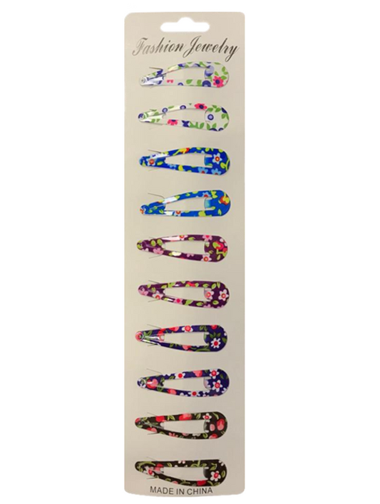 Hair Clips with Flower Print 5 cm Pack of 10 Assorted Colours 7247
