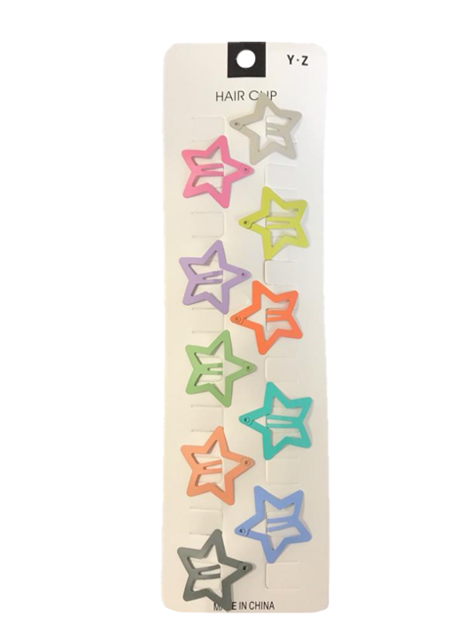 Hair Clips Heart / Star Shape 3.4 cm Pack of 10 Assorted Designs and Colours 7248