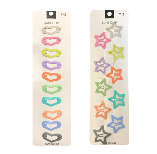 Hair Clips Heart Star Shape Pack Of 10 Assorted Designs And Colours
