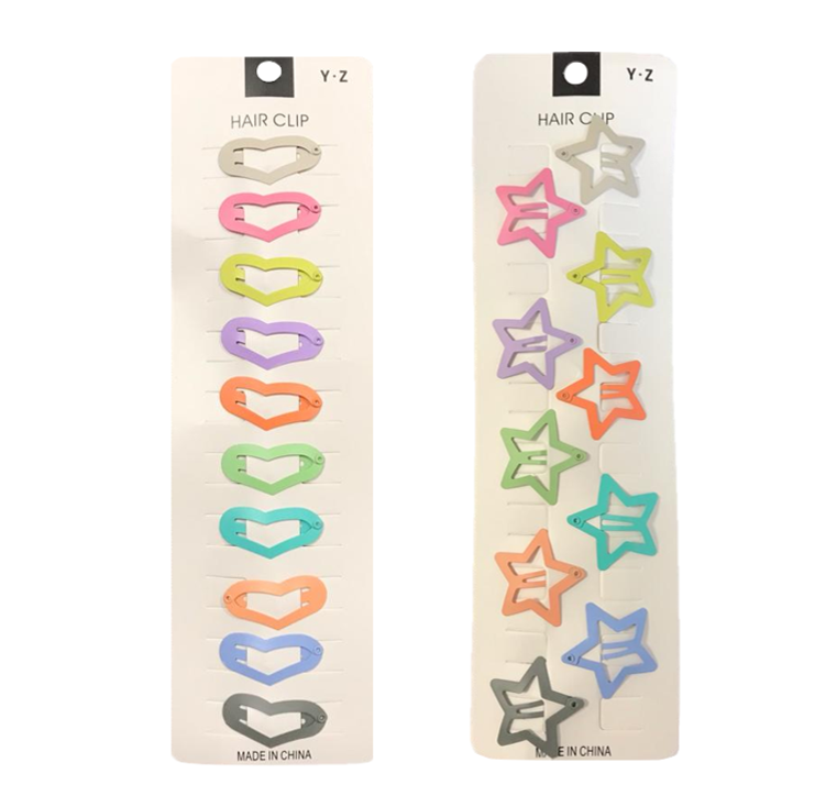 Hair Clips Heart / Star Shape 3.4 cm Pack of 10 Assorted Designs and Colours 7248