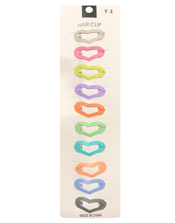Hair Clips Heart / Star Shape 3.4 cm Pack of 10 Assorted Designs and Colours 7248