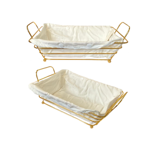 Rectangle Metal Wire Fruit Bread Serving Basket Gold With Handles