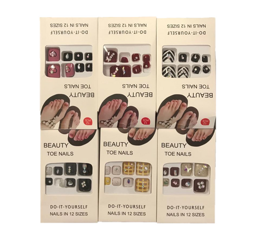 Artificial Fake Toe Nail Extensions with Gems Assorted Designs 7305