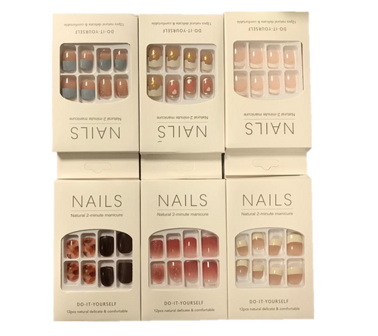 Artificial Fake Nail Extensions with Nail Glue Adhesive Sticker Tabs Assorted Designs 7309