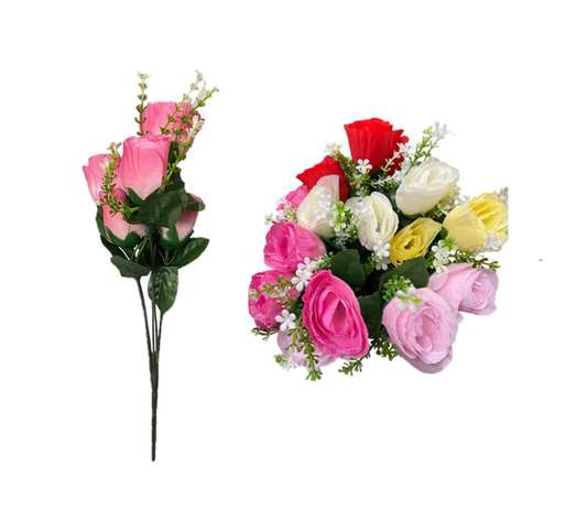 Plastic Artificial Flowers Roses Assorted Colours