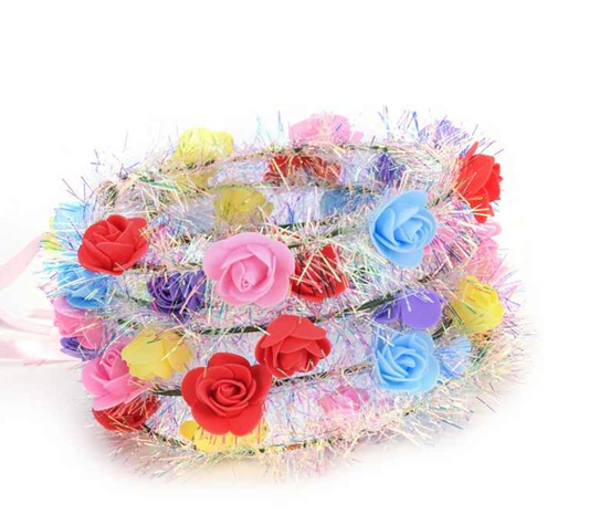 Multicoloured Plastic Flower Crown Wreath with Foam Flowers 17 cm 7325