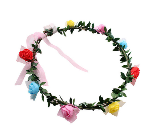 Multicoloured Light Up Plastic Flower Crown Wreath with Foam Flowers 17 cm 7326