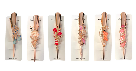 Women's Metal Alligator Hair Clip with Floral / Peacock Decorations 13 cm Assorted Designs 7327
