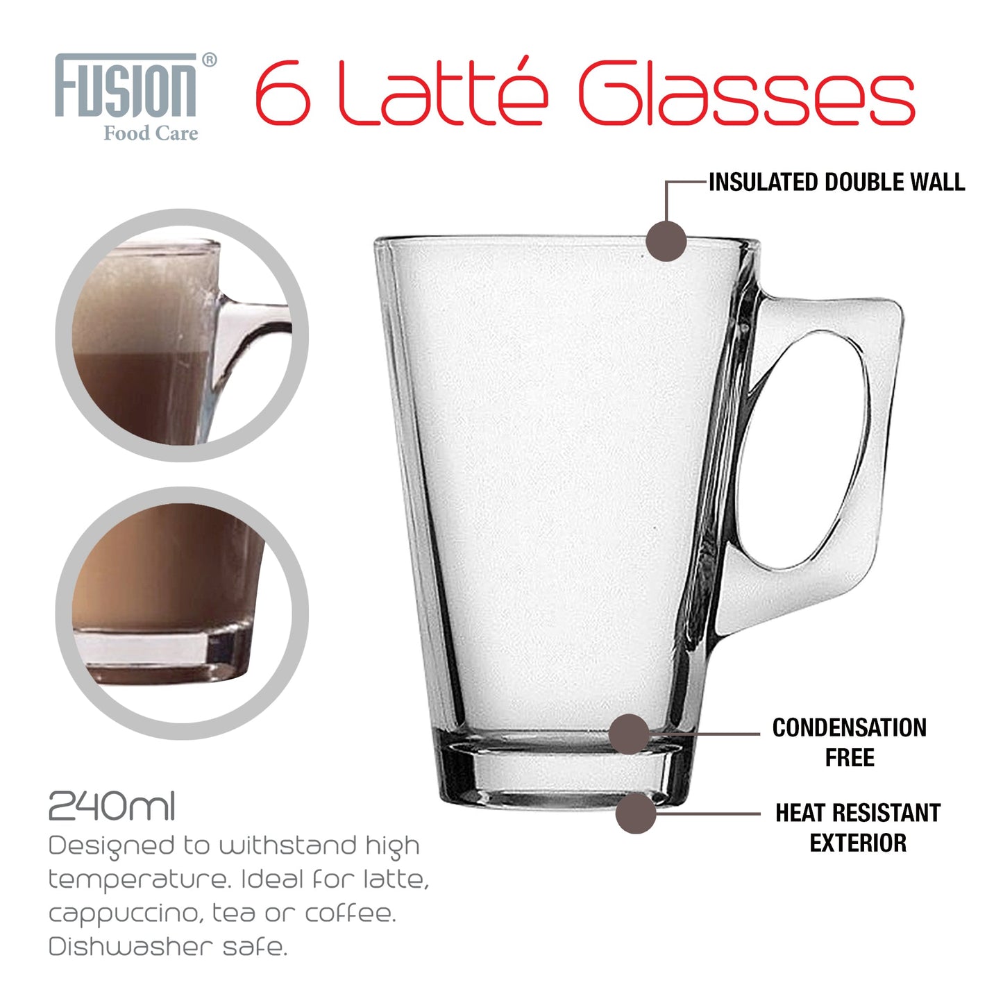 Coffee Latte Glasses 240ml Set of 6 7344