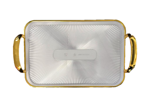 Rectangular Transparent Plastic Serving Tray with Gold Rim and Handles 30 x 42 cm 7352