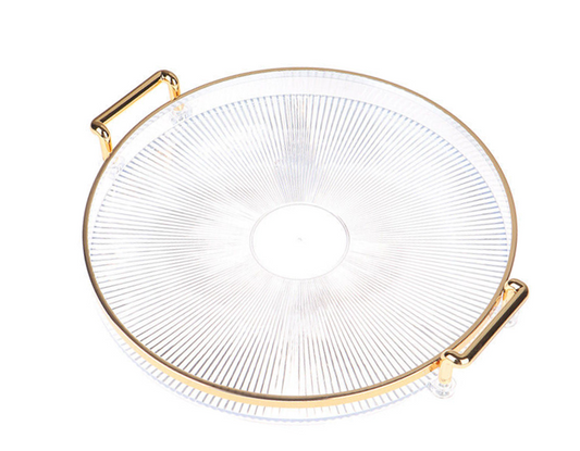 Round Transparent Plastic Serving Tray with Gold Rim and Handles 28 cm 7353