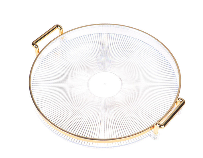 Round Transparent Plastic Serving Tray with Gold Rim and Handles 36 cm 7355