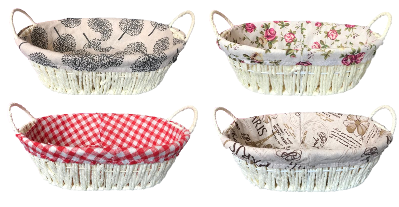 Oval Bread Gift Basket with Handles and Cloth 20 x 27 cm Assorted Designs 7362