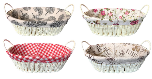 Oval Bread Gift Basket with Handles and Cloth 20 x 27 cm Assorted Designs 7362