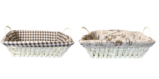Rectangular Bread Gift Basket with Handles and Cloth 20 x 26 cm Assorted Designs 7363