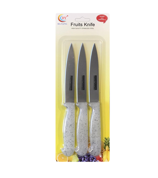 Metal Kitchen Fruit Knife 20.5 cm Pack of 3 Plastic Handle 7372