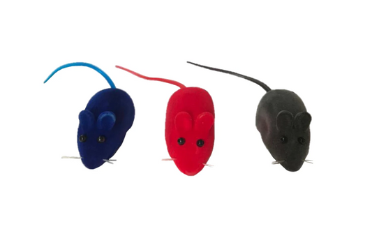 Pet Cat Toy Velvet Squeaky Mice 6 cm Pack of 3 Assorted Colours 7375