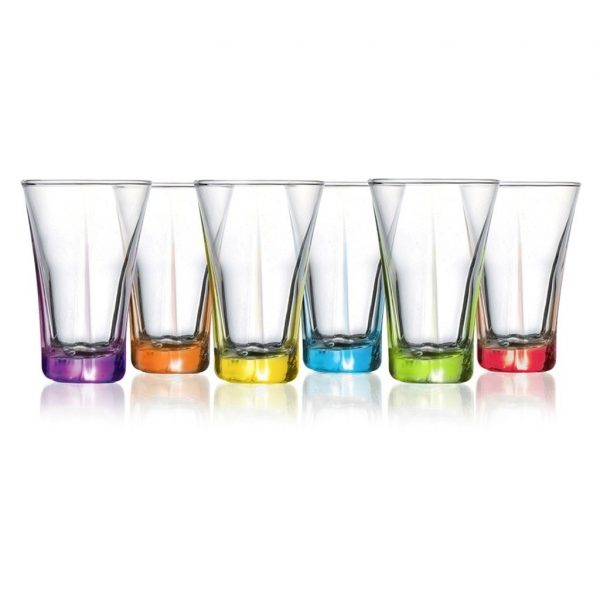 Truva Mini Water Shot Glass 100Cc Set Of 6 Coloured Glass