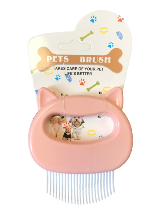 Plastic Cat Shaped Pet Grooming Brush Comb 9 x 9 cm Assorted Colours 7380