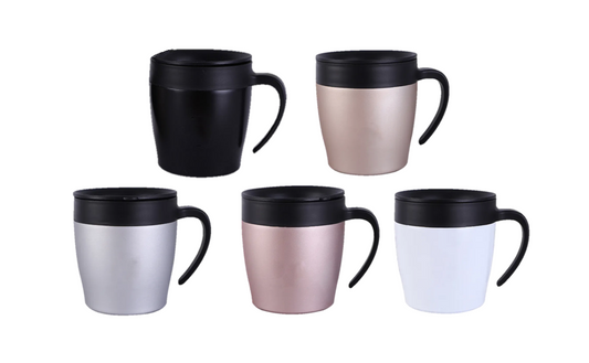 Stainless Steel Sipper Coffee Mug with Handle and Rubber Grip 10 x 10.5 cm Assorted Colours 7396