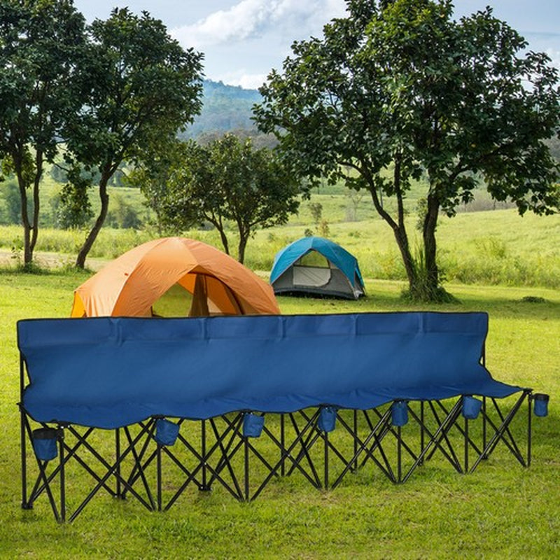 6 Seater Folding Bench Outdoor Garden Camping Sports Seats with Cup Holder