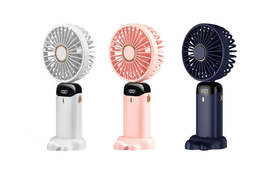 Mini Electric Hand Fan with LED Display 18.8 x 9 x 4.65 cm USB Rechargeable Assorted Colours 7413