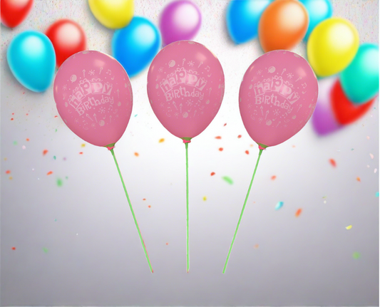 Happy Birthday Balloons with Holder Sticks Pack of 12 Assorted Colours 7425