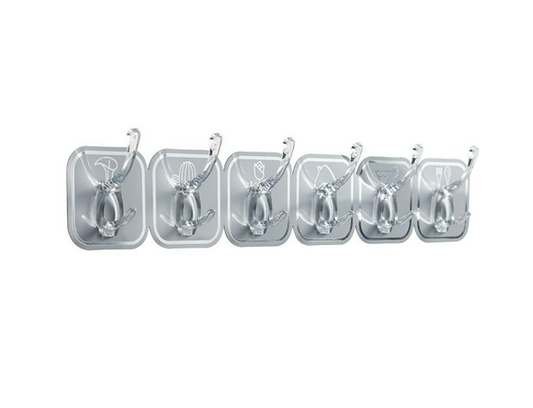 Plastic Adhesive Stick On Hooks 6.3 x 6.3 cm 6 Hooks Assorted Colours 7428