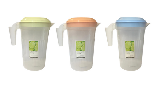 Transparent Plastic Water Juice Pitcher Jug with Cups 2400ml Assorted Colours 7435