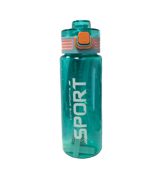 Plastic Water Drinking Bottle with Straw 23 x 8 cm Assorted Colours 7452