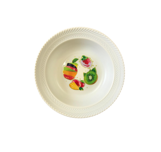 Plastic Bowl Plate with Fruit Print and Textured Rim 22 cm Assorted Designs 7476