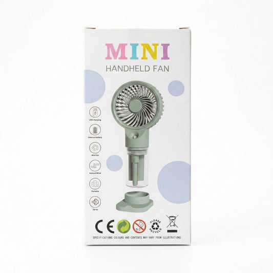 Water Spray Mini Handheld Fan With Phone Stand – 1.5 – 2.5W, 3.7V Battery, Usb Charge