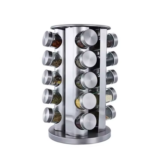 Stainless Steel Rotating Spice Jar Rack 20 Jars 34 x 19 cm Assorted Designs 7505