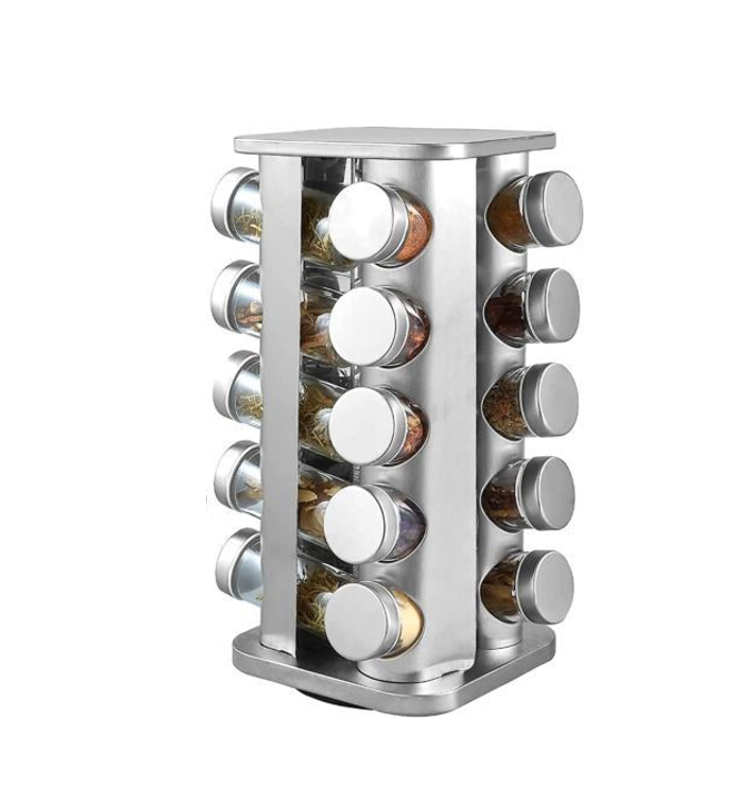 Stainless Steel Rotating Spice Jar Rack 20 Jars 34 x 19 cm Assorted Designs 7505